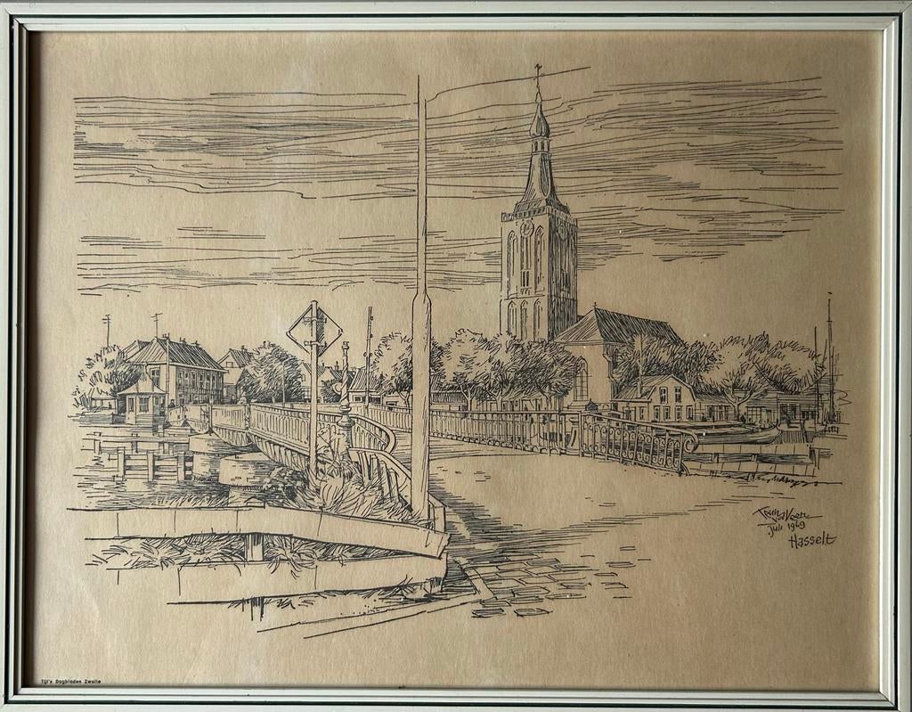 Pentekening Hasselt Overijssel 1969 - Gesigneerd, Ophalen of Verzenden