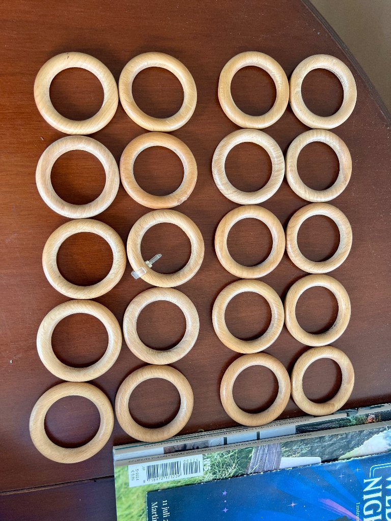 Houten Ringen, Eindstukken voor gordijnroede Licht eiken, Gebruikt, Beige, Hout, Ophalen of Verzenden