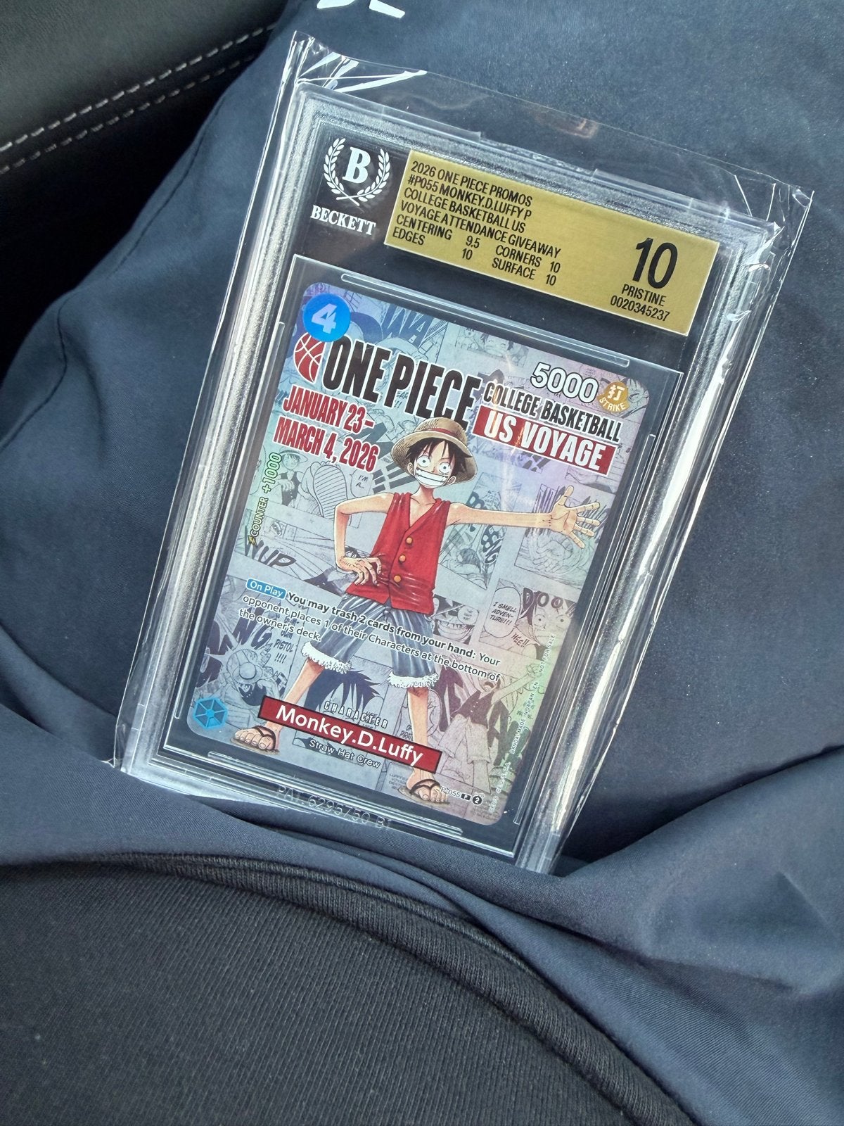 One Piece Promos P-055 Monkey D. Luffy BGS 10 (Sold), Ophalen of Verzenden, Zo goed als nieuw, Losse kaart