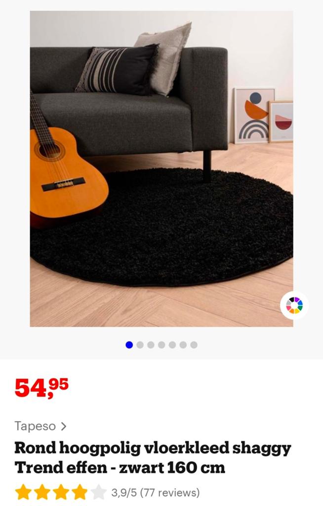 Rond hoogpolig vloerkleed shaggy Trend effen - zwart 160 cm, Ophalen, Zwart, 150 tot 200 cm, Rond