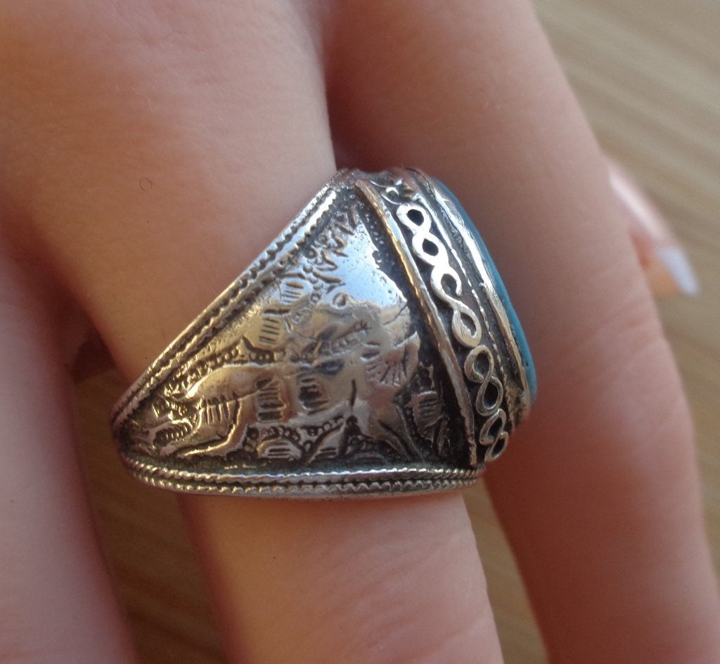 antiek zilveren heren ring met turkoois [365], Sieraden, Tassen en Uiterlijk, Antieke sieraden, Verzenden, Zilver, Ring, Met edelsteen