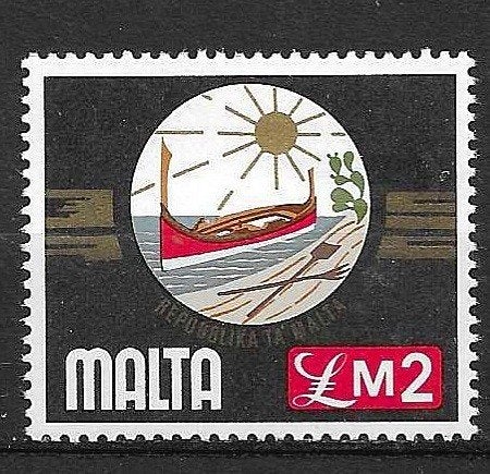 Malta postzegel met boot en zon - LM2 pf, Ophalen of Verzenden, Malta, Postfris