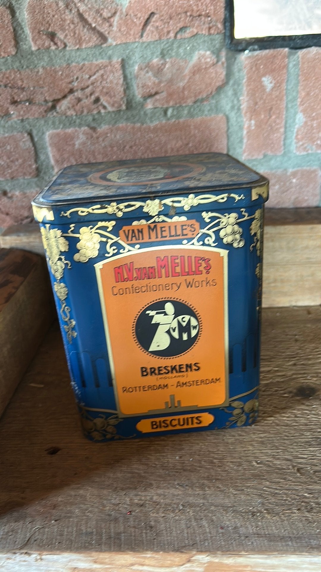 Oude koektrommet Breskens n.v van Melle,s antiek, Verzamelen, Blikken, Ophalen of Verzenden, Gebruikt, Koek(jes), Overige merken
