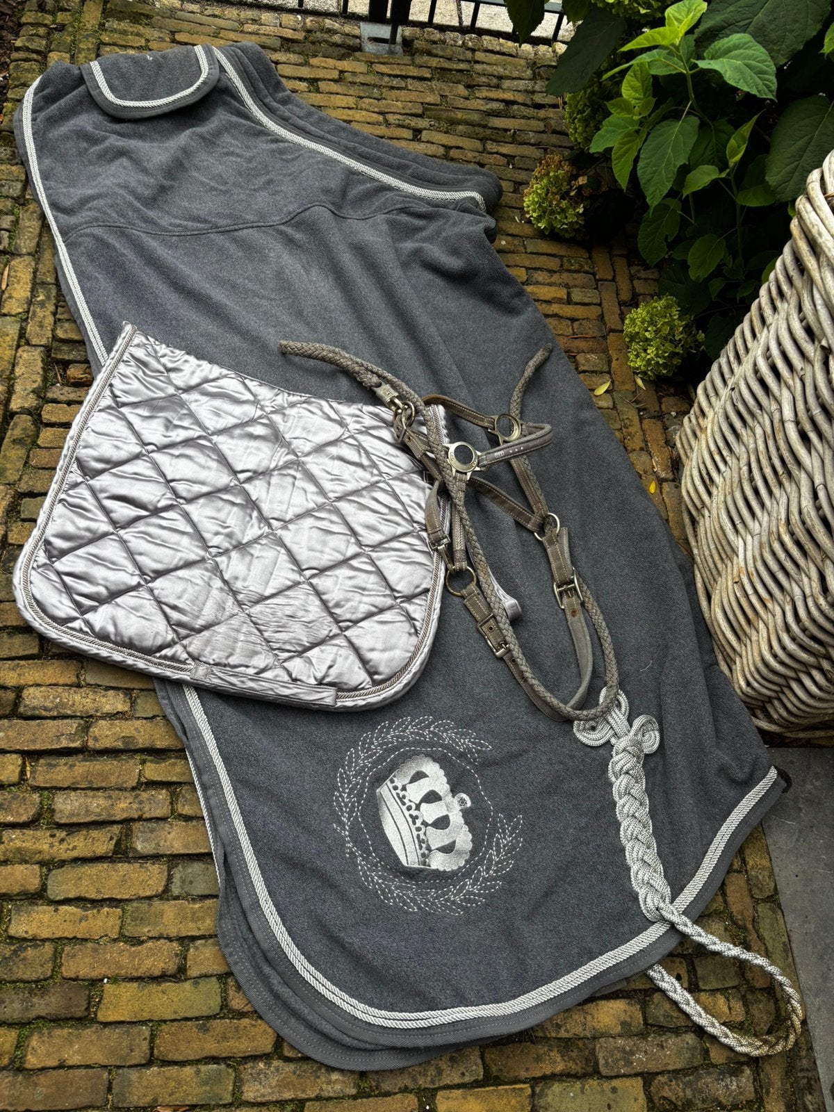 Schockemöhle deken, dekje, halster, touw en bandages grijs, Full (L), Ophalen of Verzenden, Gebruikt, Grijs
