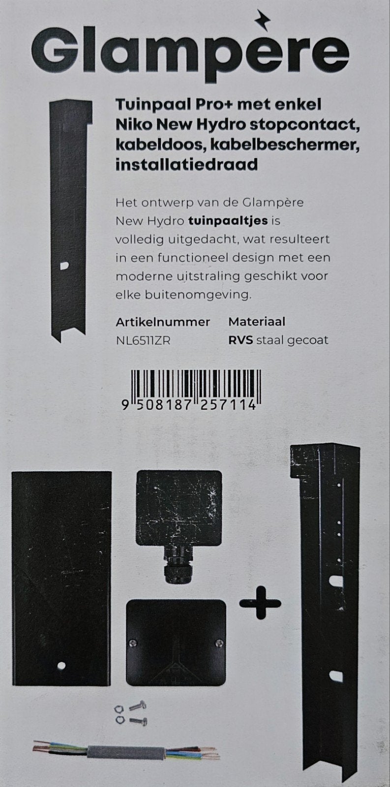 Glampère Tuinpaal Pro+ met Niko New Hydro stopcontact, Ophalen, Nieuw, Overige merken, Stopcontact
