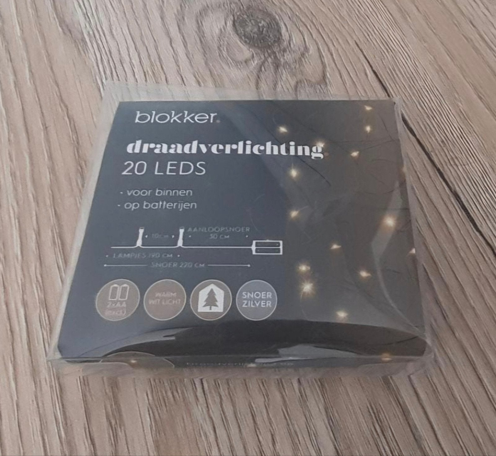 Blokker draadverlichting 20 LEDs warm wit licht zilver snoer, Nieuw, Ophalen of Verzenden, Zilver, Metaal