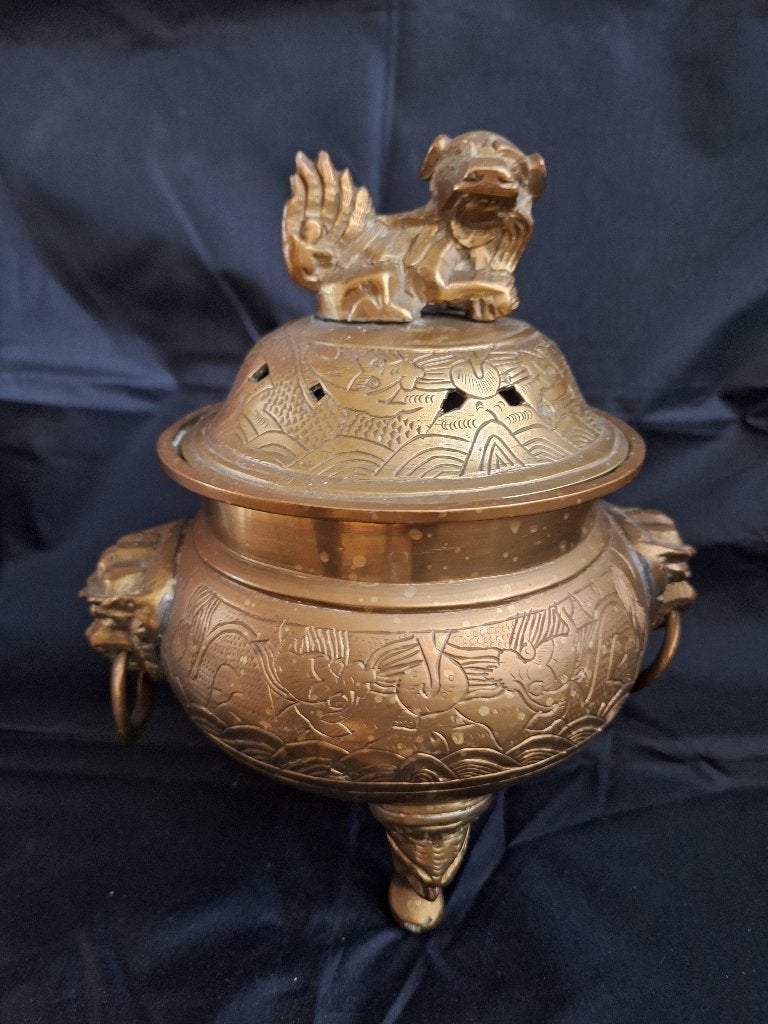 Antieke Chinese Koperen Wierookbrander met Foo Dog, Antiek en Kunst, Ophalen, Koper