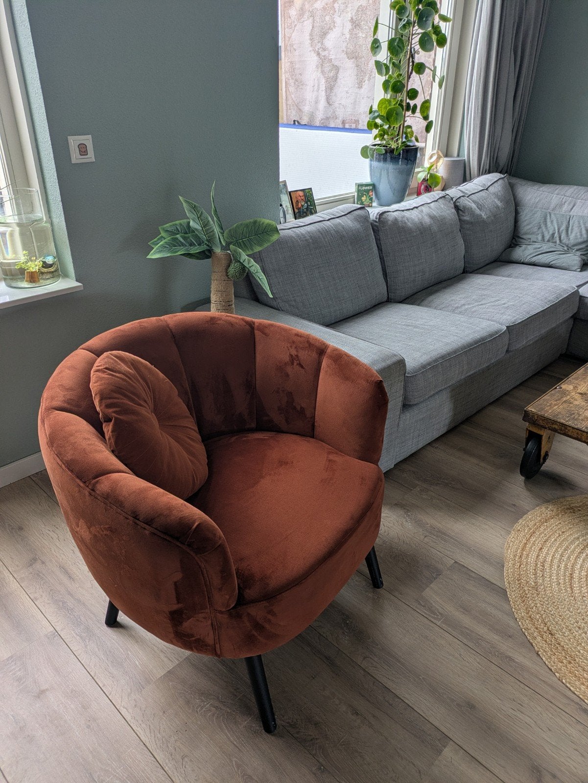 Comfortabele fluwelen fauteuil - Terracotta, Overige kleuren, Modern, Comfortabel, Fluwelen, Ophalen of Verzenden, Zo goed als nieuw