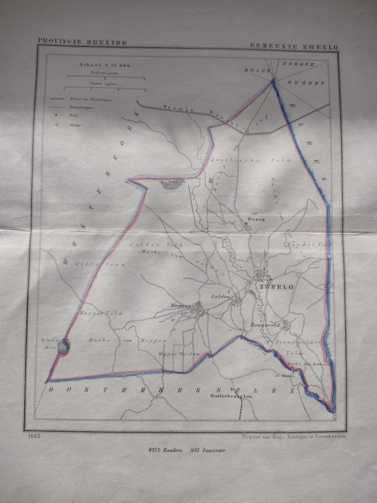 34/ Zweelo/ Meppen/ Wesup/Aalden Litho 1865 Kuyper  DR, Antiek en Kunst, Ophalen of Verzenden