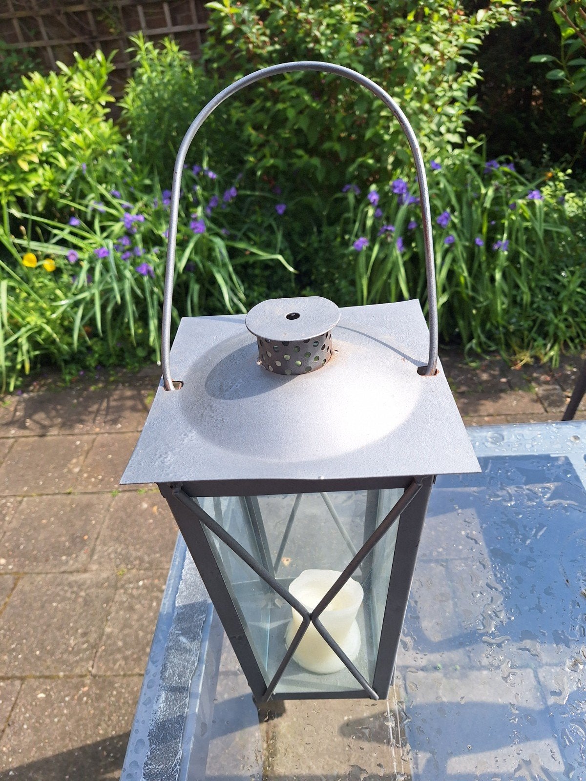Smeedijzeren tuin/tafel kaars lamp, Ophalen of Verzenden, Gebruikt, Nostalgisch