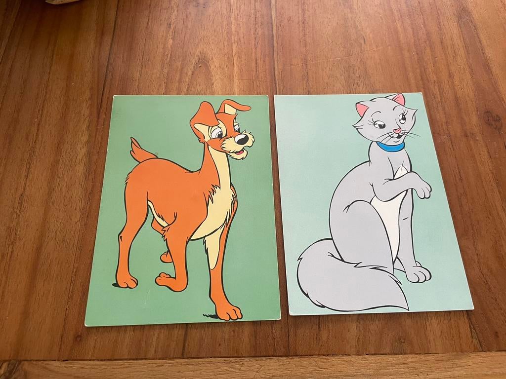 Oude Walt Disney kaartvam adistokatten aristocats & vagebond, Verzamelen, Disney, Gebruikt, Plaatje of Poster, Overige figuren