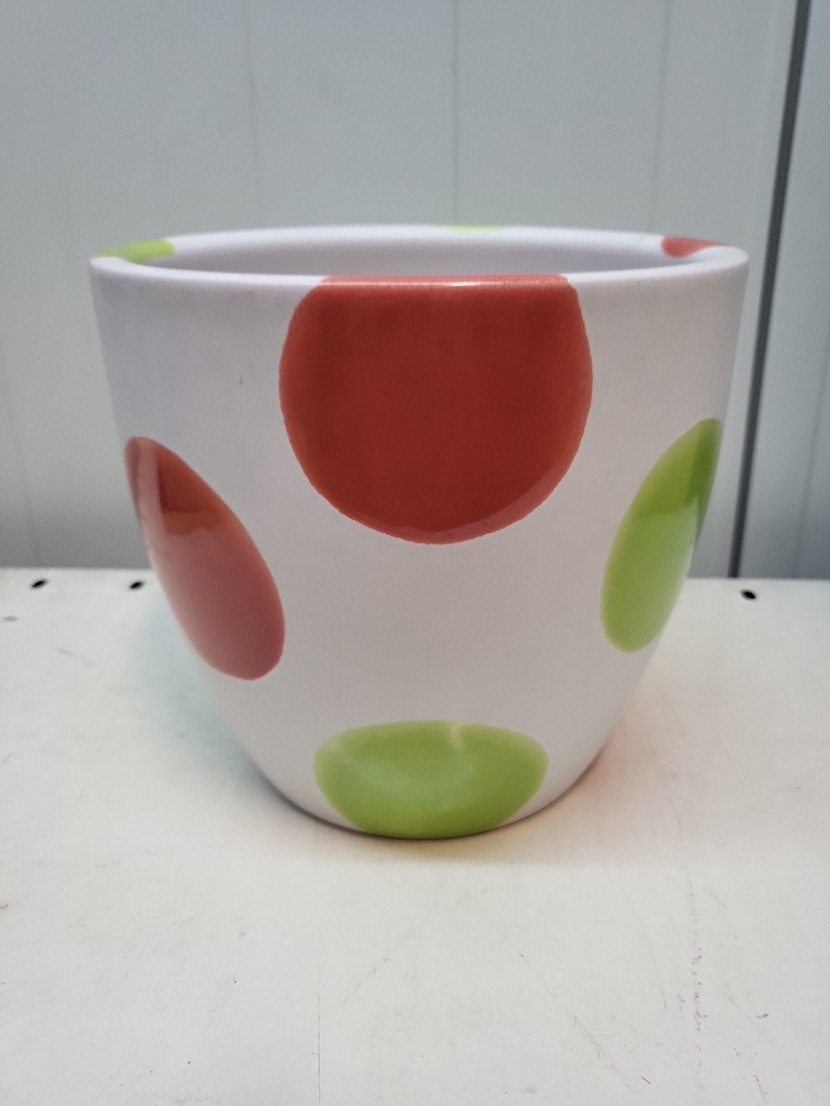 5 x Vrolijke bloempot met stippen - Rood en Groen, 25 tot 40 cm, Gebruikt, Ophalen of Verzenden, Minder dan 40 cm