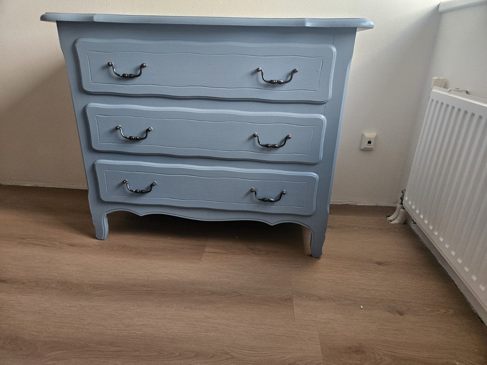 Blauwe ladekast/commode met 3 lades, Ophalen, Gebruikt, 50 tot 100 cm, 3 of 4 laden