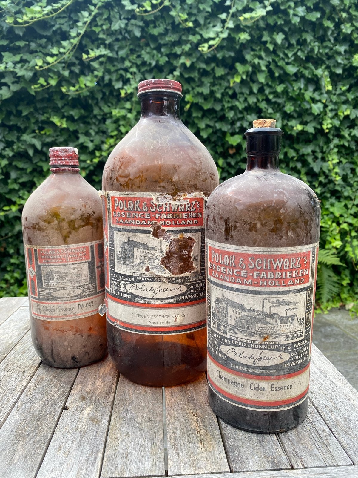 Set van 3 antieke Polak & Schwarz apothekersflessen, Ophalen