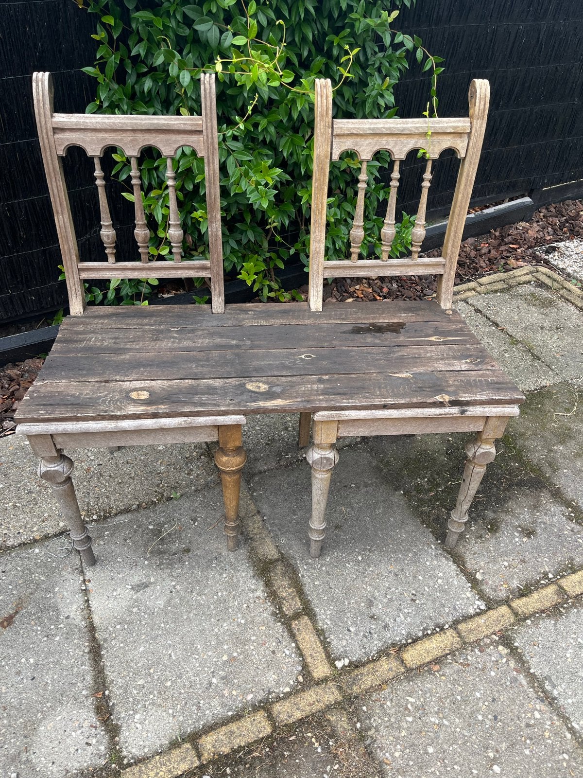Vintage houten bankje met rugleuning, Ophalen
