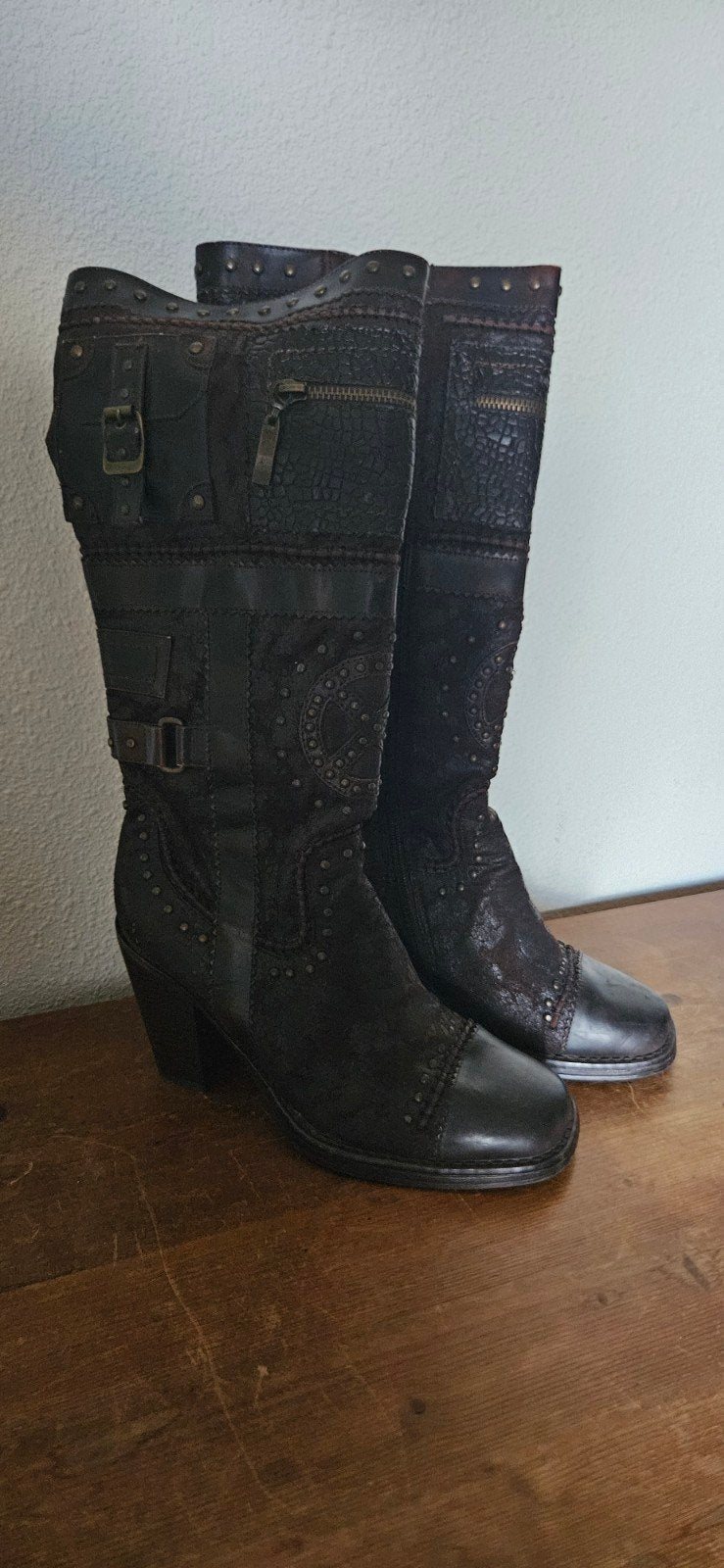 Steampunk laarzen maat 39, Ophalen of Verzenden, Zo goed als nieuw, Bruin, Hoge laarzen