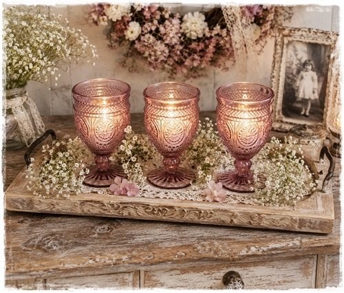 Sfeerlicht op voet, kleur oud roze 8 cm.door  x 14 cm. hoog., Faire, Overige merken, Waxinelichthouder, Nieuw