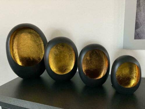 Nieuwe MARRAKECH Egg T-light goud of zwart/goud, Zwart, Nieuw, Ophalen of Verzenden, Metaal