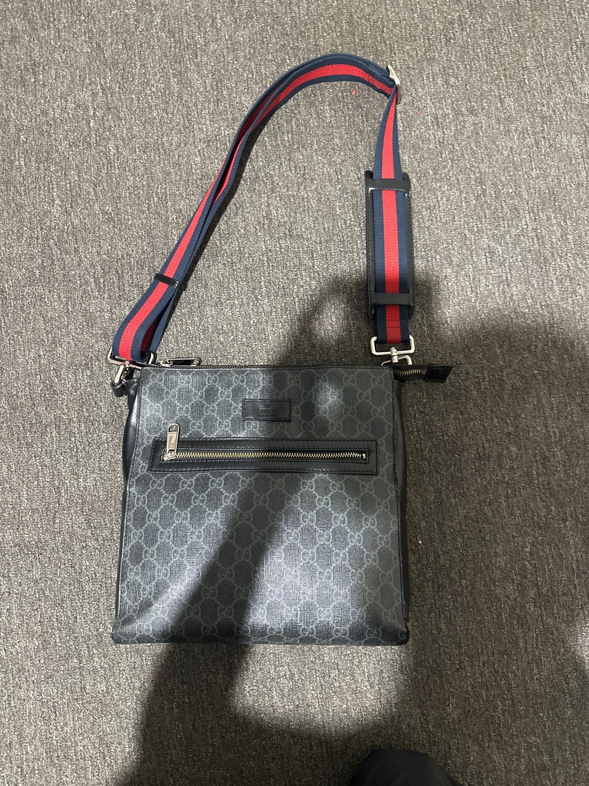 Gucci GG Supreme Messenger Tas - Zwart/Grijs, Ophalen, Gebruikt, Zwart, Schoudertasje