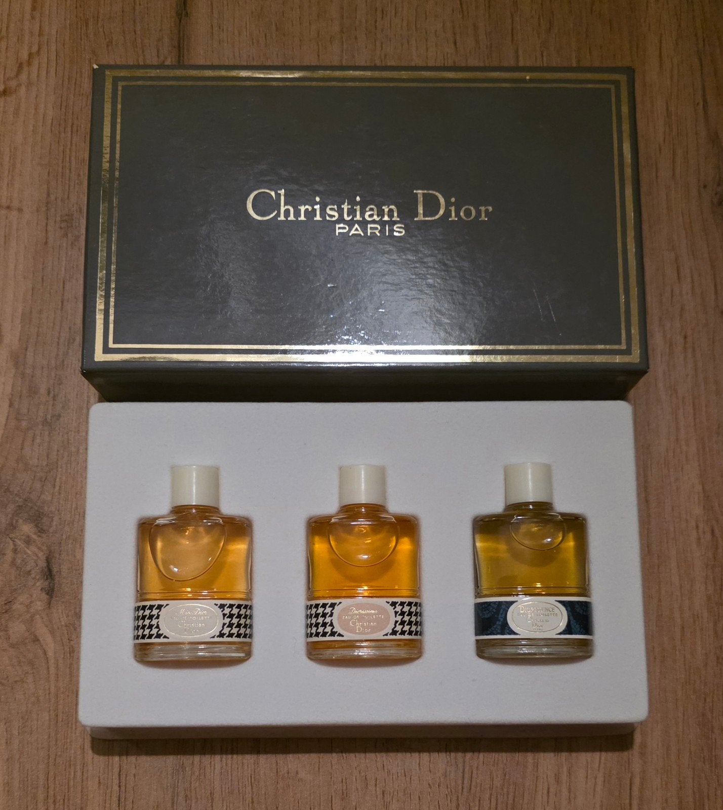 Vintage Christian Dior Miniaturen Set 3x10ml, Ophalen of Verzenden, Miniatuur, Gevuld