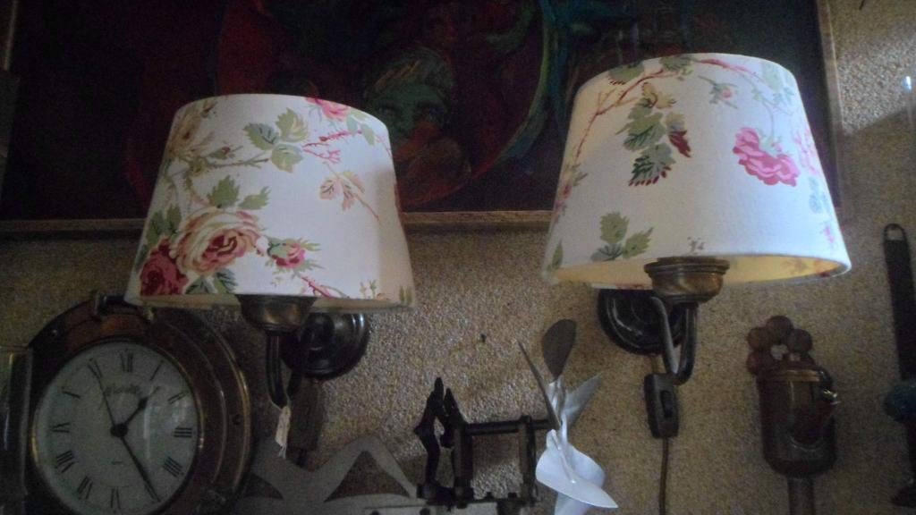 Set sfeervolle wandlampen brons stoffen kap rozen muurlamp, Ophalen of Verzenden, Gebruikt, Stof, Brons