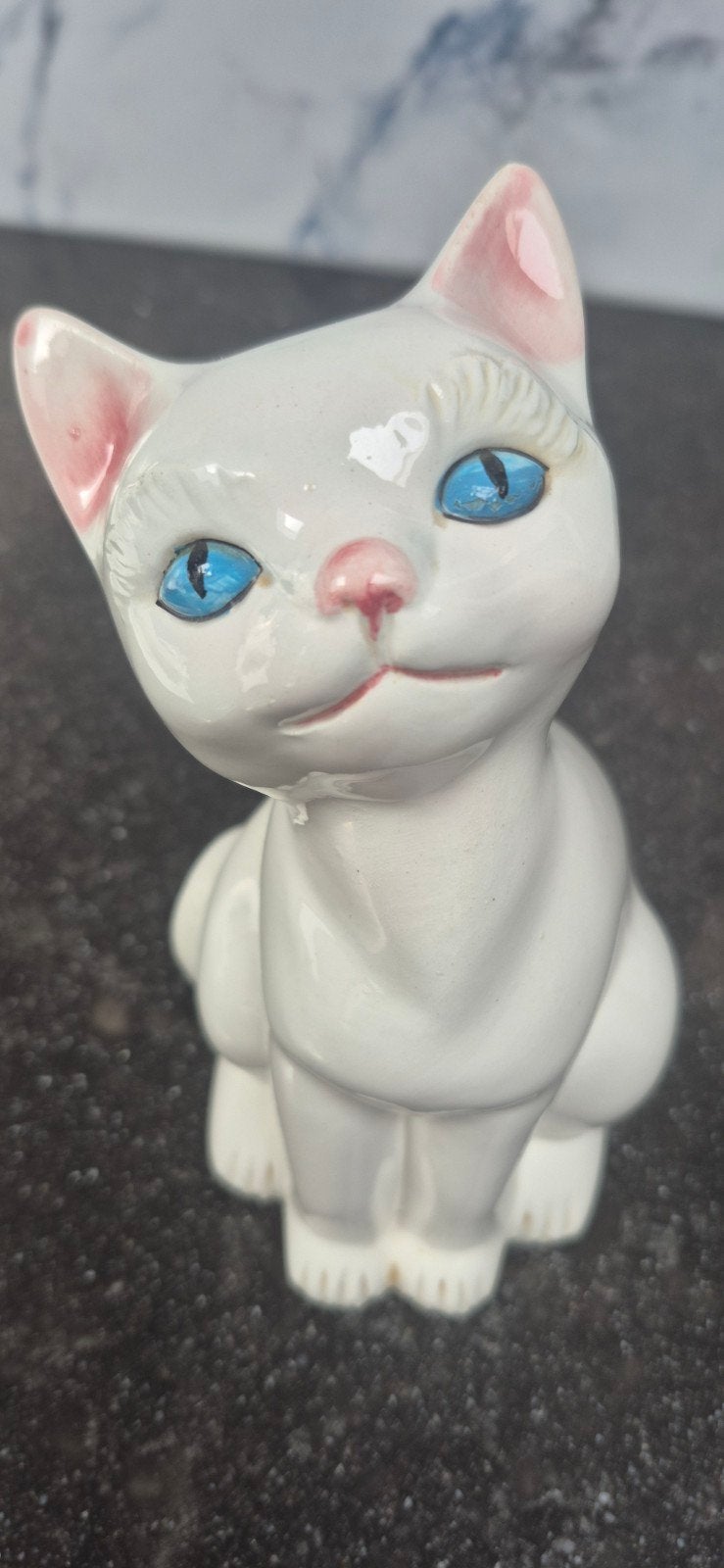 Vintage Bassano Kat Beeldje - 16cm, Ophalen of Verzenden, Gebruikt, Hond of Kat, Beeldje of Figuurtje