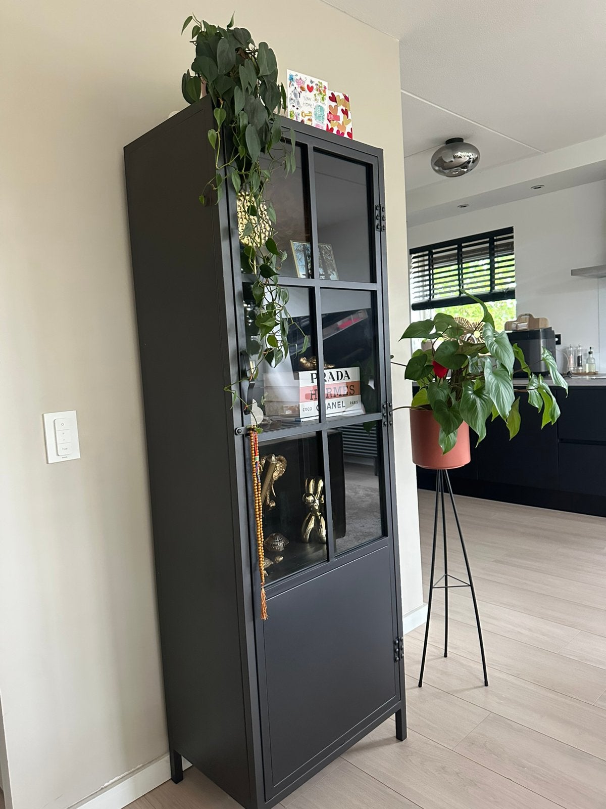 Metalen vitrine kast, Huis en Inrichting, Kasten | Vitrinekasten, Ophalen, Met deur(en), 50 tot 100 cm, Zo goed als nieuw