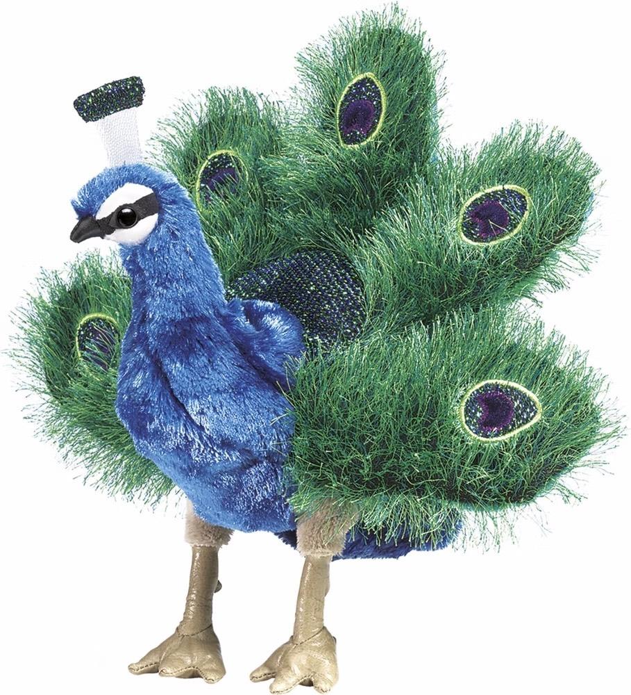 Pauw - prachtige Folkmanis bespeelbare handpop, Kinderen en Baby's, Speelgoed | Knuffels en Pluche, Overige typen, Blauw, Ophalen of Verzenden