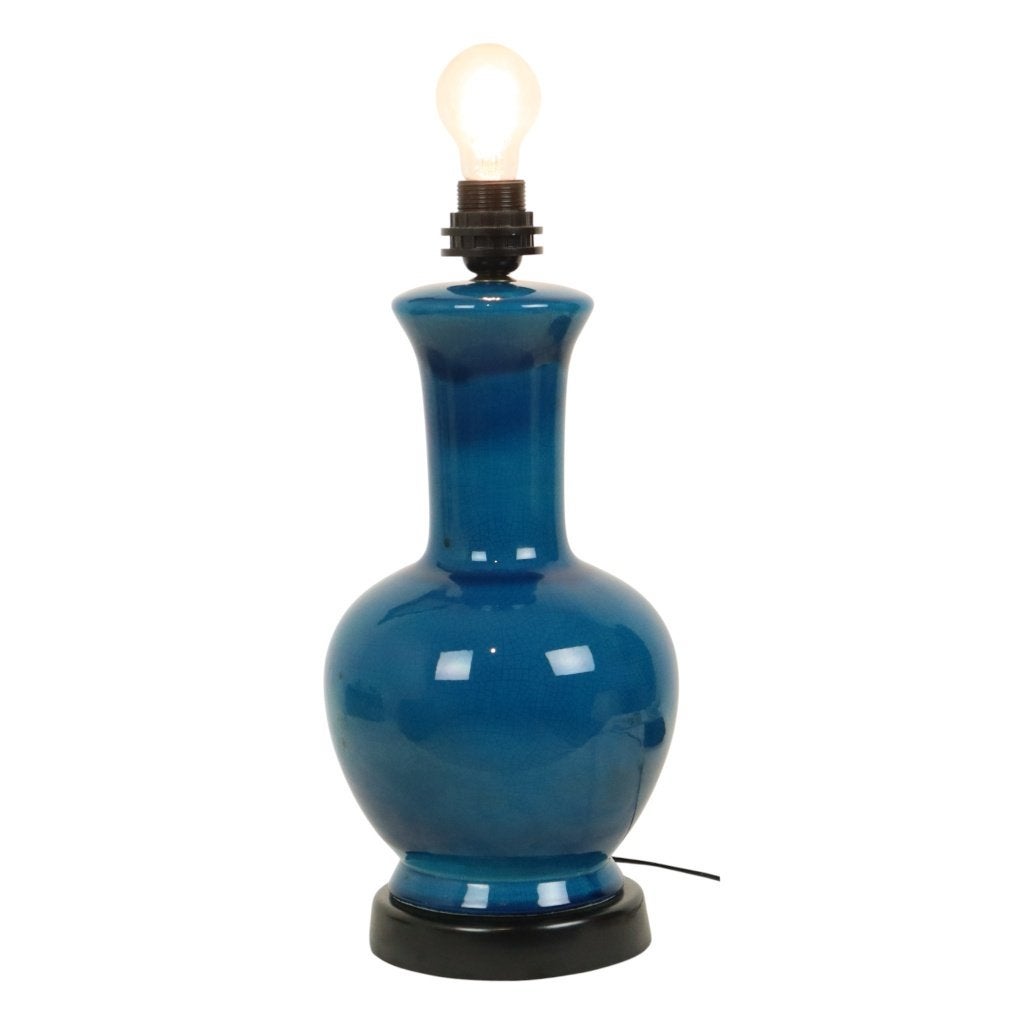 Grote Italiaanse Ronde Blauwe Keramische Lamp Craquelé 45cm, Ophalen of Verzenden