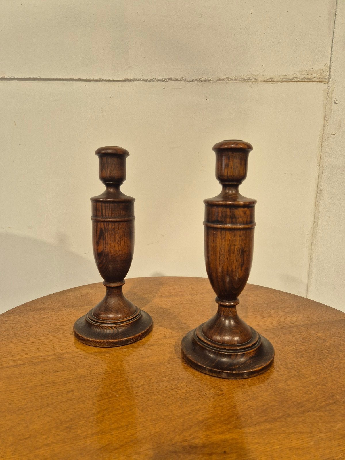 Antieke eiken kandelaars., Ophalen of Verzenden