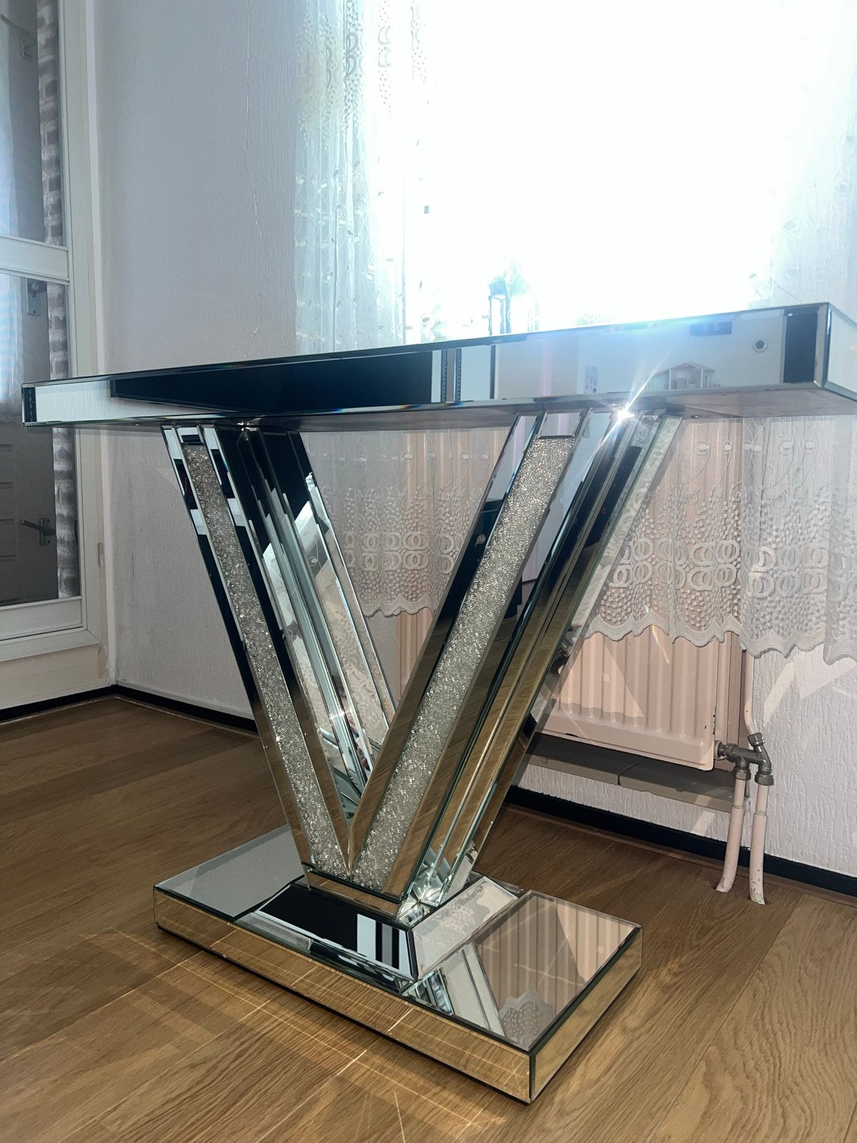 Luxe Eric Kuster stijl sidetable met spiegel en glitter, Huis en Inrichting, Ophalen, 100 tot 150 cm, Glas, Zo goed als nieuw
