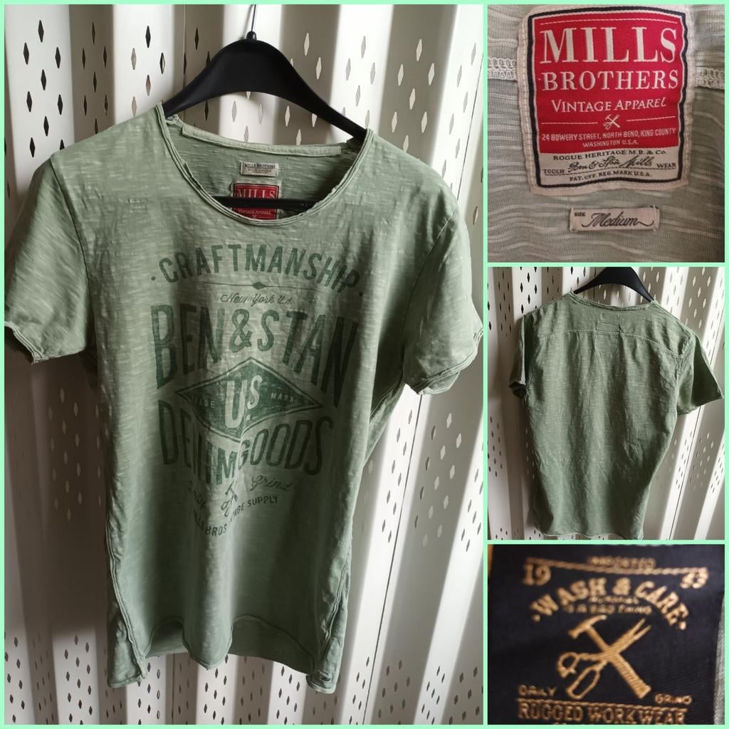 Mills Brothers T-shirt groen shortsleeve 100% katoen maat M, Maat 48/50 (M), Ophalen of Verzenden, Mills Brothers, Gedragen
