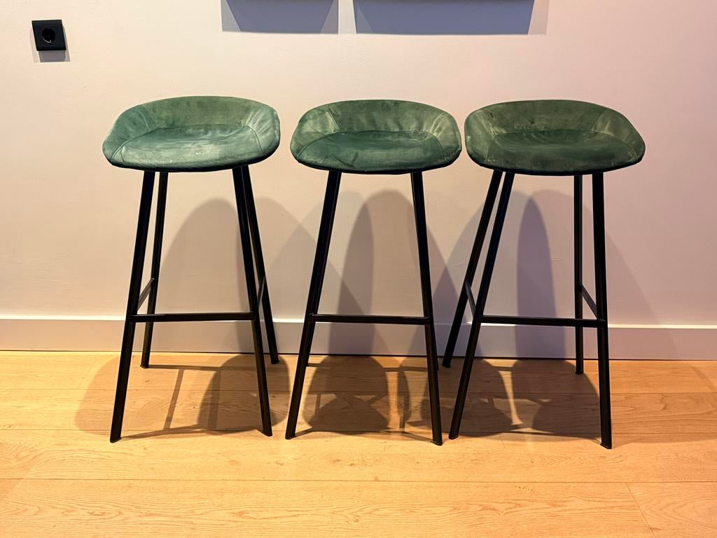 Kick collection velvet barkrukken groen, 77 cm hoog, Huis en Inrichting, Barkrukken, Ophalen, Gebruikt, Met voetsteun, 60 tot 90 cm