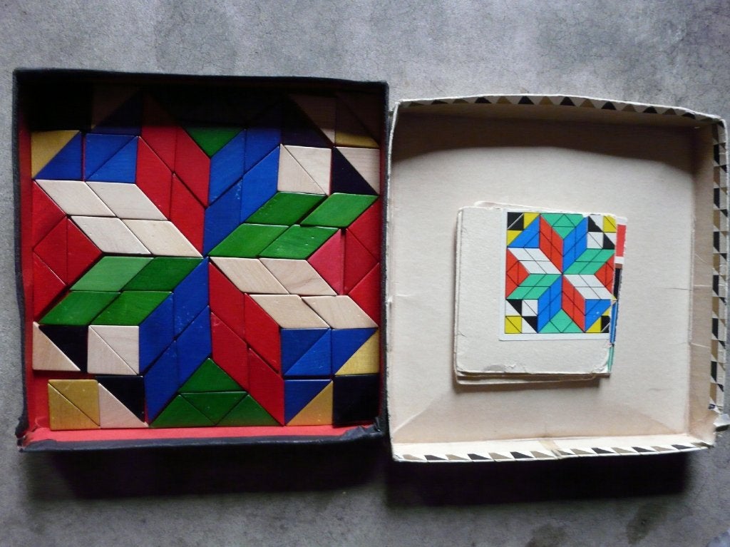 vintage houten mozaiek puzzel , jaren 60, Ophalen of Verzenden, 10 tot 50 stukjes, Gebruikt