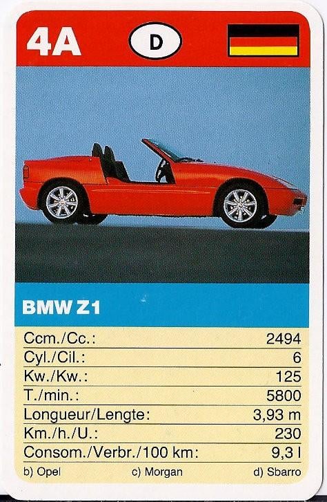 Kw2255 autokaartje 4a - bmw z1, Ophalen of Verzenden, Zo goed als nieuw, Auto's
