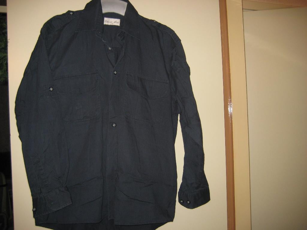 Donkerblauw hemd, M, Enrico Mori, mouw kan hooggeslaan worde, Kleding | Heren, Ophalen of Verzenden, Zo goed als nieuw, Blauw