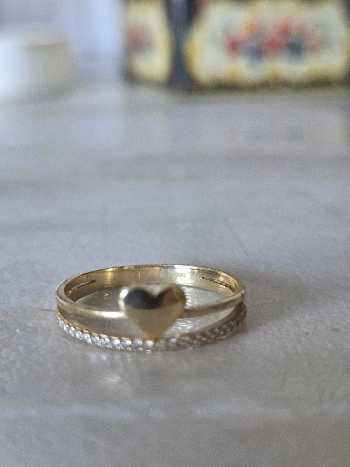 Gouden ring met hartje en zirkonia maat 18,5, Zo goed als nieuw, Dame of Heer, Goud, Goud