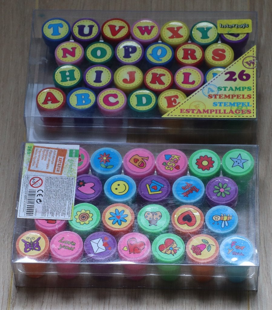 2 x stempel set (26-delig) Alfabet en Figuren, Ophalen of Verzenden, Gebruikt