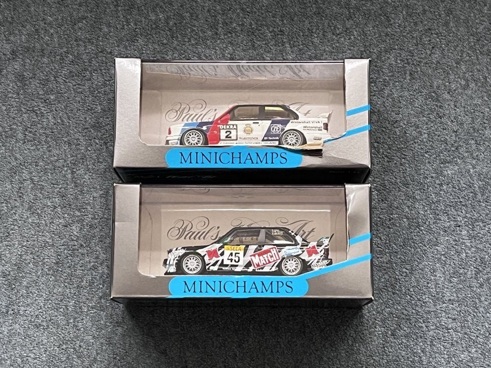 2x BMW E30 M3: DTM 1990 #2 + 24h Spa Francorchamps 1994 #45, Ophalen of Verzenden, Gebruikt, Auto, MiniChamps