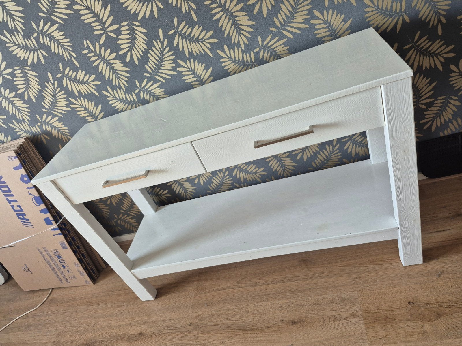 Witte houten sidetable met lades en plank, Ophalen, Hout, Gebruikt, Modern