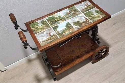 Vintage Trolley Serveerwagen met Tegeltableau, Antiek en Kunst, Ophalen
