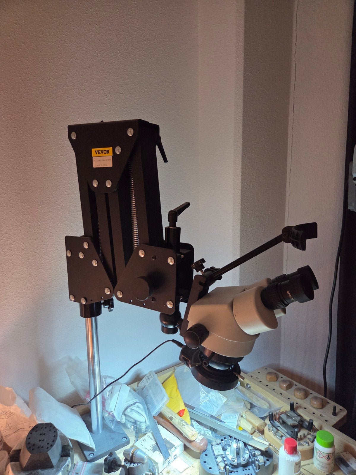 Vevor Stereo Microscoop met Z-Arm Statief en LED-Ringlicht, Audio, Tv en Foto, Optische apparatuur | Microscopen, Ophalen of Verzenden