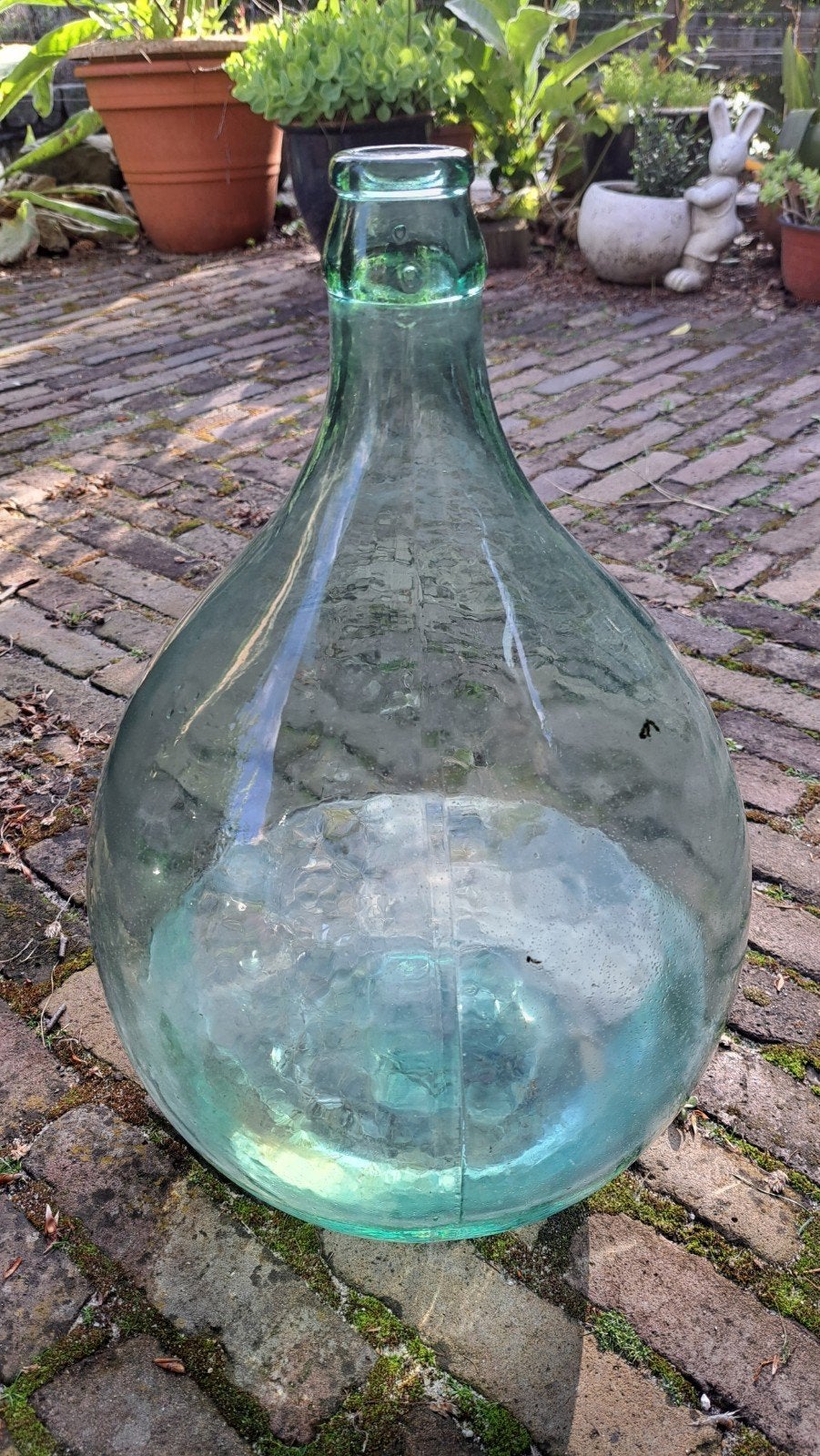 Vintage glazen (Dame Jeanne) groen/blauwe fles (40 cm hoog), Ophalen