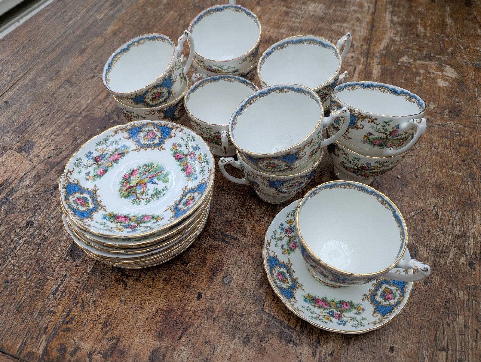 Coalport "Broadway Blue" theekopjes en schotels (12/11), Ophalen of Verzenden