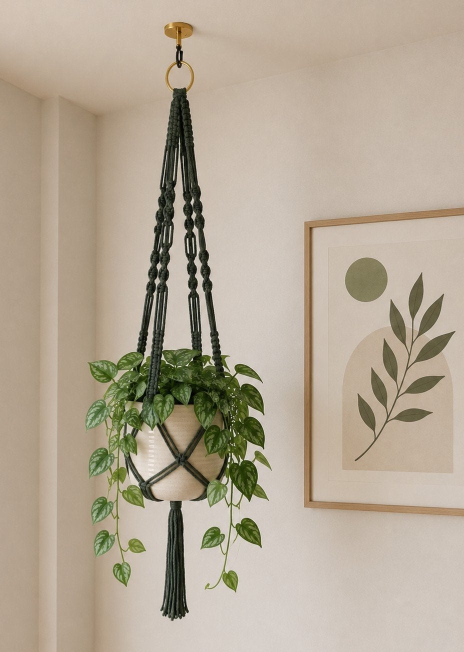 Macramé plantenhanger, Ophalen of Verzenden, Nieuw, Groen