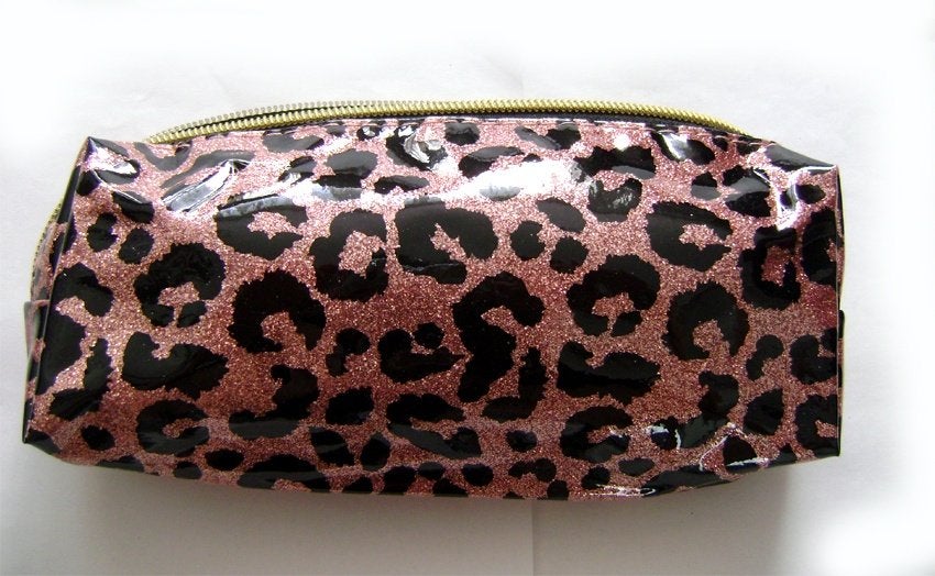 panther print glitter make-up tas glam gothic punk rock emo, Sieraden, Tassen en Uiterlijk, Toilettassen, Verzenden, Nieuw, Roze