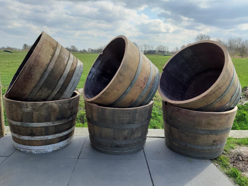 Eikenhouten Plantenbak Wijnvat Inhoud 112 Liter, Ophalen, Rond, Nieuw, Balkon