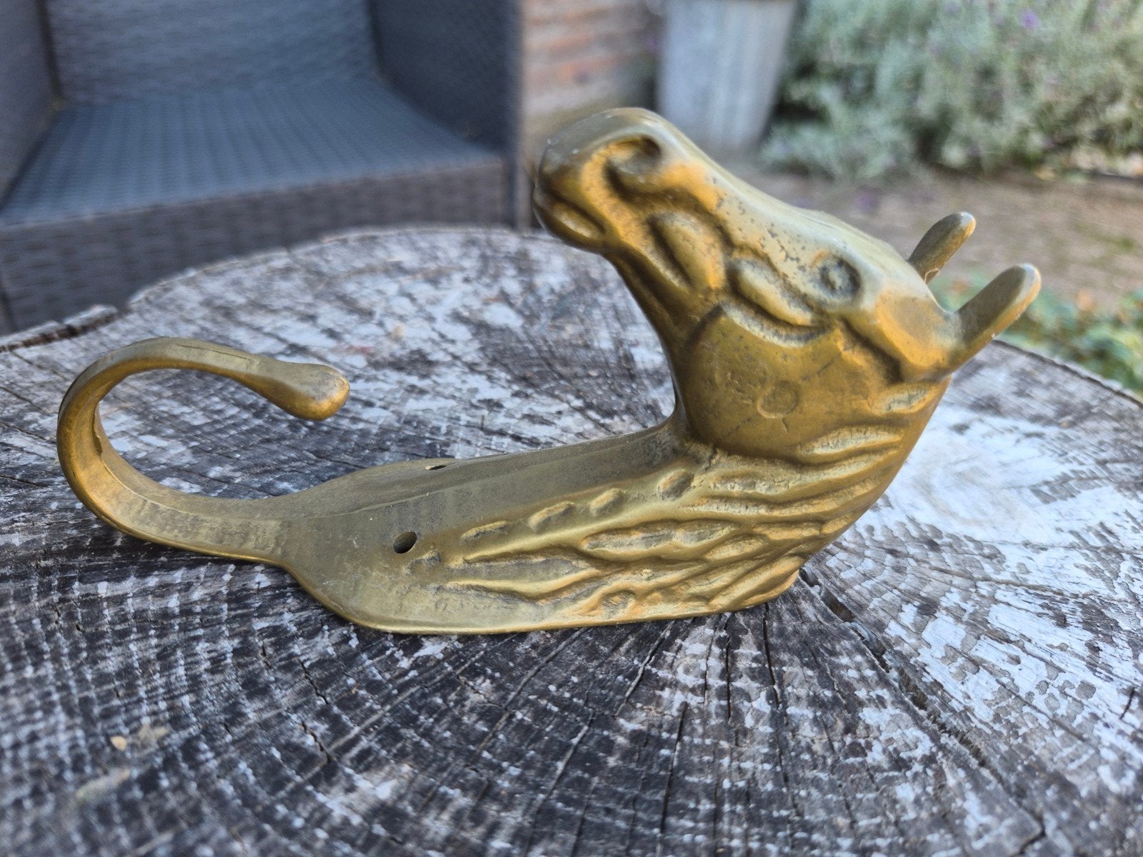 Vintage messing paardenhoofd haak - 13 cm hoog, Ophalen of Verzenden