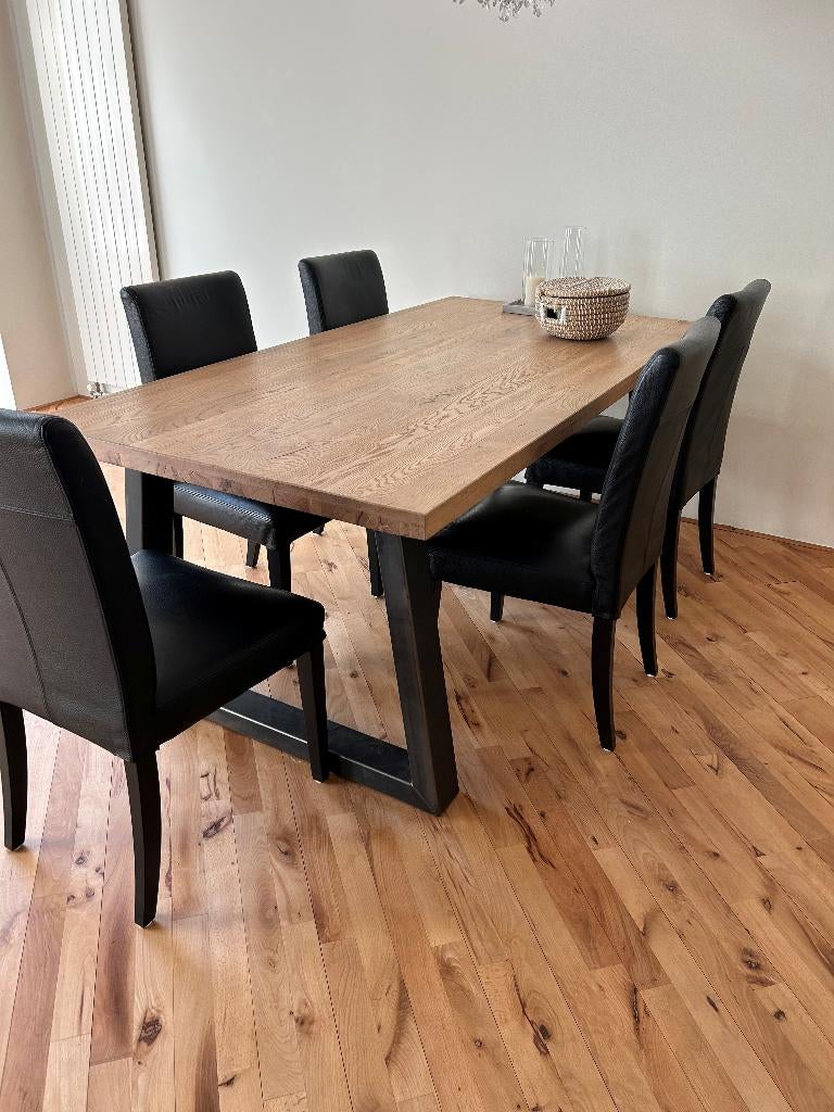 Eettafel met stoelen – moderne set in goede staat, Ophalen, 200 cm of meer, 50 tot 100 cm, Zo goed als nieuw