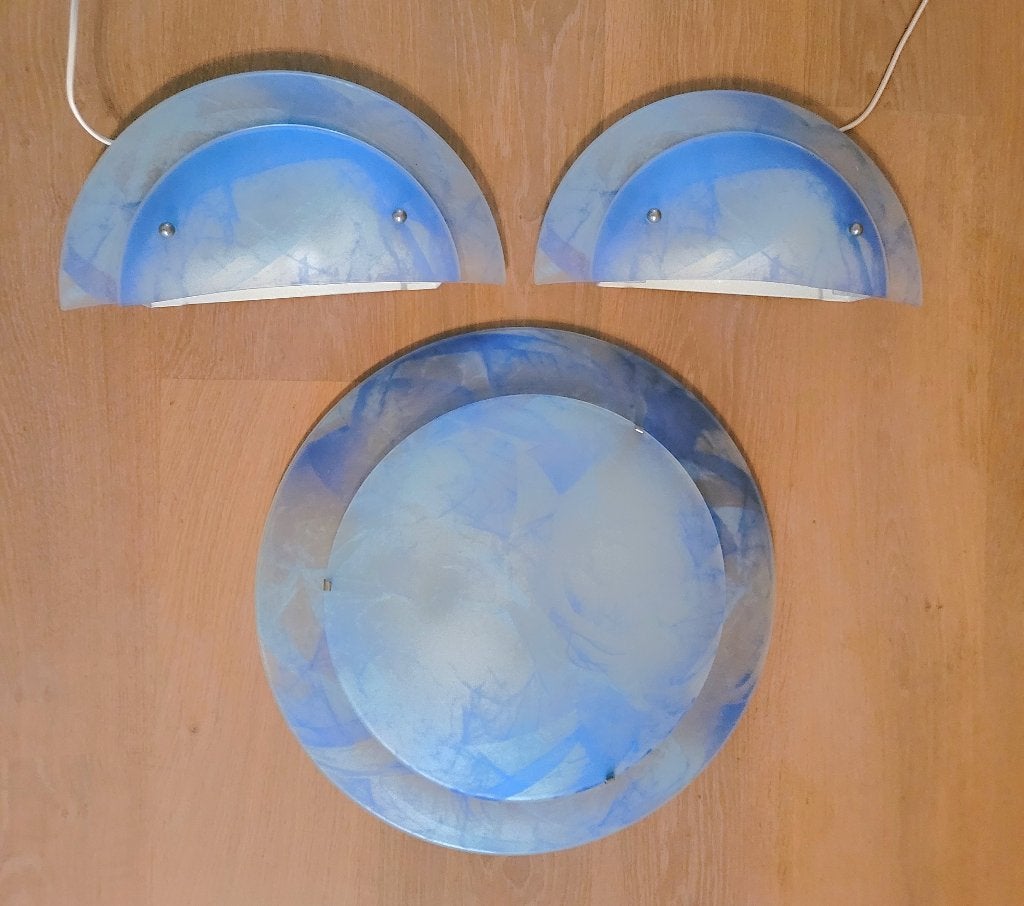 Set plafondlamp & 2 losse lampjes, Huis en Inrichting, Lampen | Plafondlampen, Ophalen, Gebruikt, Glas, Overige typen